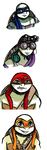  2017 amber_eyes anthro bandanna blue_eyes donatello_(tmnt) eyewear facial_scar glasses goggles goggles_on_forehead group headphones inkyfrog leonardo_(tmnt) male mask michelangelo_(tmnt) raphael_(tmnt) reptile scalie scar shell simple_background teenage_mutant_ninja_turtles turtle white_background 