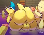  2017 anthro balls belly big_belly big_butt blush bowser butt cock_ring erection group hat imminent_sex kamek komponi koopa male male/male mario_bros mostly_nude nintendo nude penis penis_on_buttcheek precum scalie slightly_chubby video_games 