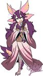  2016 4_fingers 4_toes :d animal_humanoid antennae blue_eyes capcom claws clothing female hair humanoid japanese_clothing kimono leviathan long_hair mizutsune monster_hunter open_mouth purple_hair scales signature teeth toes video_games yoshida_hideyuki 