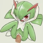  1girl armpits arms_up ass blush collarbone cum cum_in_pussy erection full_body green_hair grey_background hair_over_one_eye hetero kirlia legs_up looking_at_viewer lying navel on_back open_mouth penis pokemon pokemon_(creature) pokemon_rse pussy red_eyes sex simple_background spread_legs uncensored vaginal youjomodoki 