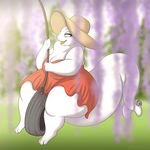  2017 3_toes 4_fingers anthro beluga big_breasts big_butt biped blurred_background breasts butt cetacean cleavage clothed clothing digital_drawing_(artwork) digital_media_(artwork) digitigrade dress female fin fin_piercing flower front_view full-length_portrait furgonomics furry-specific_piercing grass greenpeyes half-closed_eyes holding_object huge_breasts huge_butt huge_thighs humanoid_hands long_tail mammal marine no_pupils open_mouth outside overweight overweight_female paws piercing plant portrait prettypinkpony red_clothing rope short_dress sitting smile solo sun_hat swing swinging tail_fin thick_tail tire tire_swing toes tree whale white_skin wisteria_(flower) 