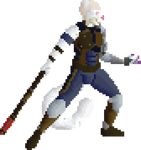 affectos albino anthro armor claws clothed clothing cybernetic_arm cybernetics digital_media_(artwork) feline female fighting_stance fur invalid_tag machine mammal pixel_(artwork) red_eyes science_fiction sprite_art staff stripes tiger weapon white_fur 