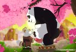  2015 anthro balls bear belly black_lips blue_eyes clothed clothing cute dreamworks duo erection eye_contact facial_hair goatee grass happy kung_fu_panda larger_male lovkuma male male/male mammal master_and_disciple master_shifu mustache panda pants pants_down partially_clothed penis po precum precum_on_ground red_panda romantic sakura_tree size_difference slightly_chubby smaller_male smile topless tree vein veiny_penis wet_spot 