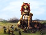  2015 5_fingers anthro barefoot clothed clothing day detailed_background digitigrade feline female grass group hair male mammal neotheta outside red_hair saber-toothed_cat smile yellow_eyes 