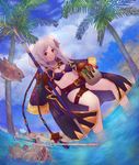  beach bikini cloak coconut_tree day female_my_unit_(fire_emblem:_kakusei) fire_emblem fire_emblem:_kakusei fire_emblem_heroes fish hair_ornament lijupy looking_at_viewer my_unit_(fire_emblem:_kakusei) outdoors palm_tree smile solo swimsuit tree twintails white_hair 