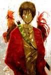  1boy brown_hair cut injury male_focus mugen red_shirt rooster samurai_champloo solo stubble sword wet 