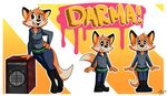  2017 anthro blush_sticker boots breasts brown_eyes canine charlshamps clothing darma fangs footwear fox hand_on_hip hoodie mammal open_mouth open_smile rock_dog skirt smile solo tongue tongue_out 