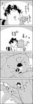 4koma animal_ears bow branch cirno comic commentary_request futatsuiwa_mamizou glasses greyscale hair_bow highres ice ice_wings leaf leaf_on_head monochrome person_on_tail pince-nez raccoon_ears raccoon_tail short_hair short_sleeves smile tail tani_takeshi touhou translation_request tree watering watering_can wings yukkuri_shiteitte_ne 