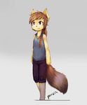  2017 :3 anthro barefoot blue_eyes canine clothed clothing english_text eri_washington_(panzery25) female fox grey_background mammal panzery25 shirt shorts signature simple_background smile solo standing tank_top text 