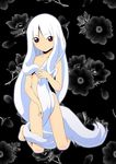  1girl character_request copyright_request female katanagatari kneeling long_hair looking_at_viewer nude oonuma_hiroshi solo very_long_hair white_hair 