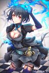  absurdres alice_(sinoalice) black_gloves blush breasts chromatic_aberration cleavage copyright_name elbow_gloves eyebrows_visible_through_hair gloves highres large_breasts looking_at_viewer parted_lips red_eyes short_hair sinoalice smile solo toki_(toki_ship8) 