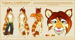  2015 anthro cat clothed clothing english_text featureless_crotch feline male mammal model_sheet neotheta nude open_mouth smile solo teeth text tongue topless yellow_eyes 