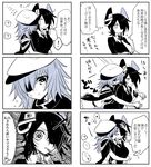  3girls ? blush cape comic eyepatch flying_sweatdrops gloves greyscale hair_over_one_eye hat headgear heart hug hug_from_behind kaga3chi kantai_collection kiso_(kantai_collection) monochrome multiple_girls neckerchief necktie partly_fingerless_gloves pauldrons remodel_(kantai_collection) ryuujou_(kantai_collection) sailor_hat school_uniform serafuku short_hair spoken_exclamation_mark spoken_question_mark sweatdrop tenryuu_(kantai_collection) translated visor_cap worried yuri 