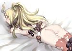  after_sex ahoge arms_behind_back ass bdsm belt bondage bound bound_arms bound_wrists censored cum cum_in_pussy fire_emblem fire_emblem:_kakusei green_hair heart kaorihero long_hair looking_at_viewer lying mamkute mosaic_censoring no_panties nono_(fire_emblem) on_stomach pointy_ears ponytail profile purple_eyes solo thighhighs tongue tongue_out torn_clothes torn_legwear 