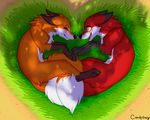  &lt;3 bird&#039;s-eye_view black_fur blush candyfoxy canine couple_(disambiguation) digital_media_(artwork) duo eyes_closed feral fluffy fluffy_tail fox fur grass high-angle_view lying male male/male mammal neck_tuft on_side open_mouth orange_fur red_fur sand shadow smile tuft white_fur yellow_eyes 