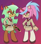  2017 amy_rose chipmunk cosplay demon digital_media_(artwork) fur green_eyes hair itoruna mammal panty_and_stocking_with_garterbelt pink_fur red_hair rodent sally_acorn scanty_and_kneesocks sonic_(series) 