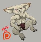  2017 abs anthro big_ears biped blind_eye bristol bulge chin_tuft claws clothed clothing english_text fur kled_(lol) league_of_legends male mammal mature_male muscular muscular_male navel nipples open_mouth patreon pecs riot_games scar simple_background sitting solo sweat teeth text toe_claws topless underwear video_games white_fur yordle 
