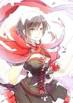  cape commentary corset emo_(ricemo) flower petals rose ruby_rose rwby silver_eyes smile solo 