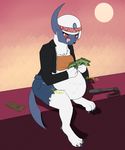  absol anthro bandanna baton belly breasts clothing female fur invalid_tag jacket money nintendo pippuri pok&eacute;mon post_vore shorts simple_background stomach_noises sun video_games vore wallet white_fur 