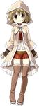  aoki_ume boots brown_eyes brown_footwear brown_hair full_body hair_ornament hidamari_sketch hood kirara_fantasia looking_at_viewer midriff official_art short_hair skirt smile solo staff thigh_boots thighhighs transparent_background x_hair_ornament yuno 