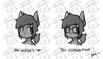  2017 anthro canine clothed clothing comparison english_text eri_washington_(panzery25) eyewear female fox glasses greyscale hair_tie looking_at_viewer mammal monochrome panzery25 signature solo text 