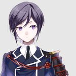  armor bad_id bad_pixiv_id black_hair houhou_(black_lack) japanese_armor male_focus military military_uniform necktie purple_eyes shoulder_armor sode touken_ranbu uniform upper_body yagen_toushirou 