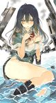  arm_support ass black_eyes black_footwear black_gloves black_hair blush boots breasts bruise burnt_clothes chikuma_(kantai_collection) commentary_request elbow_gloves gloves hair_between_eyes hand_on_own_chest injury kantai_collection large_breasts long_hair looking_at_viewer machinery open_mouth partially_submerged pelvic_curtain puffy_short_sleeves puffy_sleeves shimeji_(4_me_ji) short_sleeves side_slit single_glove single_thighhigh sitting solo thighhighs thighs torn_boots torn_clothes water 