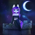  anthro blue_eyes breasts clothed clothing cosmic_hair equine female friendship_is_magic horn magnaluna mammal my_little_pony night princess_luna_(mlp) sky solo star starry_sky unicorn 