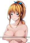  artist_name bad_id bad_pixiv_id blonde_hair blue_eyes blue_ribbon blush breasts collarbone covering_nipples dungeon_and_fighter hair_ribbon half-closed_eyes large_breasts long_hair looking_at_viewer nude original ponytail ribbon solo upper_body wavy_mouth yeoohdam 
