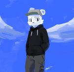  2017 anthro bear cheek_tuft clothed clothing cloud hands_in_pockets hat hoodie looking_at_viewer male mammal panzery25 pines_(panzery25) polar_bear signature sky solo standing tuft 