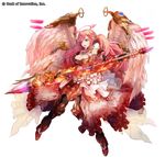  :o angel angel_wings bank_of_innovation black_gloves blue_eyes breasts cleavage cryptract dress fire frilled_dress frills full_body gloves halo lance looking_to_the_side medium_breasts official_art pink_hair polearm solo twintails uriel_(cryptract) weapon white_dress wings 