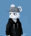  2017 anthro bear blue_background cheek_tuft clothed clothing hat hoodie looking_away male mammal panzery25 pines_(panzery25) polar_bear signature simple_background solo tuft 