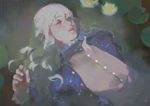  berserk blue_eyes emg_(christain) griffith lily_pad long_hair male_focus parted_lips partially_submerged solo white_hair 