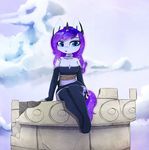  anthro blue_eyes breasts clothed clothing cosmic_hair day equine female friendship_is_magic horn magnaluna mammal my_little_pony princess_luna_(mlp) sitting sky solo unicorn 