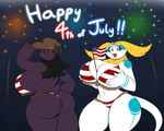  2017 aijou anthro averyshadydolphin big_breasts big_butt bikini breasts butt clothing dragon duo eyebrows female fireworks flag flag_bikini hair hat holidays looking_at_viewer open_mouth red_eyes swimsuit wide_hips yaojou 