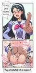  1boy 1girl 2koma bar_censor blush censored comic cum cum_in_pussy glasses go!_princess_precure hairband highres instant_loss_2koma kira_keita kisaragi_reiko long_hair mating_press mentaiko_(nijie162285) penis pointing pointing_at_viewer precure pussy sex sweatdrop testicles translated vaginal wavy_mouth 