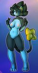  2016 4_toes 5_fingers alexis_(atherol) anthro areola atherol breasts digital_media_(artwork) eyes_closed female front_view gradient_background grin hi_res luxray navel nintendo nipples nude pok&eacute;mon pussy red_nose simple_background smile solo standing toes v_sign video_games 