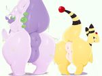  ! &lt;3 2016 ampharos anthro anus bent_over big_anus big_butt butt digital_media_(artwork) dragon duo female goodra green_eyes hi_res looking_back mammal nintendo nude plump_labia pok&eacute;mon presenting presenting_hindquarters puffy_anus pussy pussy_juice raised_tail rear_view simple_background smile snuckums video_games wet white_background wide_hips 