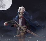  bow_(weapon) cloud cloudy_sky eyepatch fire_emblem fire_emblem_if full_moon gold_trim grin holding holding_weapon lilly0723euro looking_at_viewer male_focus moon night night_sky outdoors sky smile solo standing star star_(sky) starry_sky weapon white_hair zero_(fire_emblem_if) 