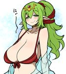  bikini breasts chiki fire_emblem fire_emblem:_kakusei fire_emblem:_monshou_no_nazo fire_emblem_heroes green_eyes green_hair hair_ornament huge_breasts kara_age long_hair looking_at_viewer mamkute md5_mismatch pointy_ears ponytail sagging_breasts smile solo swimsuit 