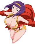  aoiakira553 bare_shoulders breasts cleavage coat collarbone commentary cowboy_bebop faye_valentine green_eyes hairband large_breasts lips looking_at_viewer navel off_shoulder parted_lips purple_hair shiny shiny_clothes shiny_hair shiny_skin short_hair shorts simple_background solo thighs white_background 