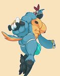  2017 abs anthro areola avian beak biceps big_biceps big_bulge big_muscles big_pecs bird black_beak black_claws black_nipples black_skin blue_skin blue_tail boosterpang breath_of_the_wild bulge butt claws clothed clothing feathers huge_muscles jockstrap kass_(zelda) looking_at_viewer looking_back male multicolored_skin multicolored_tail muscular muscular_male nintendo nipples open_mouth orange_eyes partially_clothed pecs pink_tongue pose presenting presenting_hindquarters rito simple_background solo standing tan_skin tan_tail the_legend_of_zelda thick_thighs toe_claws tongue underwear video_games white_skin 