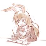  animal_ears book brown_hair bunny_ears confused iesupa pen rwby school_uniform sweatdrop trembling velvet_scarlatina 