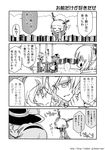  3girls alice_margatroid apron arm_warmers braid capelet comic greyscale hat headband katari_(ropiropi) kirisame_marisa knife mizuhashi_parsee monochrome multiple_girls pointy_ears ponytail sash scarf single_braid spoken_ellipsis touhou translated waist_apron witch_hat 