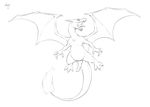  2016 3_toes black_and_white charizard claws dragon erection feral fire flaming_tail hi_res line_art looking_at_viewer male membranous_wings monochrome nawka nintendo nude open_mouth paws penis pok&eacute;mon simple_background solo teeth toes tongue video_games white_background wings 