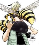  1boy 1girl antennae ass blonde_hair character_request insect_girl monster_musume_no_iru_nichijou stinger wings 