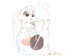  2017 anthro beverage big_ears briskby buckteeth cheek_tuft chest_tuft coffee cup goo_creature half-closed_eyes hazey_(gethazey) head_tuft in_cup lagomorph male mammal nude partially_colored rabbit simple_background solo steam teeth tuft wet white_background 