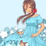  axis_powers_hetalia blush dress hair_ribbon long_hair open_mouth ribbon seychelles_(hetalia) shimejiru smile solo twintails yellow_eyes 