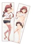  1girl ass braid brown_eyes brown_hair butt_crack dakimakura feet hai_to_gensou_no_grimgar long_hair looking_at_viewer official_art red_hair smile solo stockings underwear yume_(grimgar) 