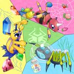  araquanid ariados bug crystal diamond food fruit galvantula highres poke_bean pokemon pokemon_(game) pokemon_sm spider 